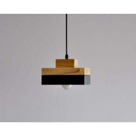 QORVA-Lustre suspendu moderne en aluminium et bois – Ø180mm x 110mm – Culot E27 – Longueur de fil 120cm – Pour intérieur bar et restaurant (1/4)
