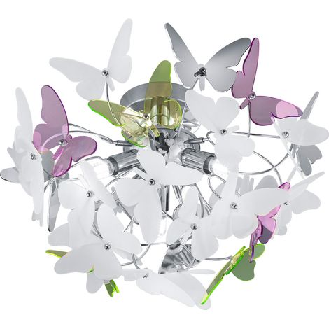 Butterfly Plafón 3xG9 Cromo Multicolor Mariposas Ø45 cm Trio Lighting (1/2)