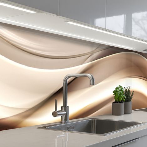 REVETEMENT MURAL DE CUISINE, CRÉDENCE DE CUISINE Vagues - Abstrait - Beige chaud 450x60 cm