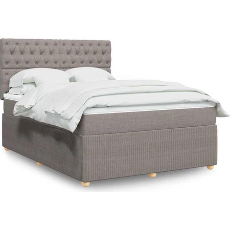 vidaXL Sommier à lattes de lit avec matelas Taupe 140x190 cm Tissu (1/5)