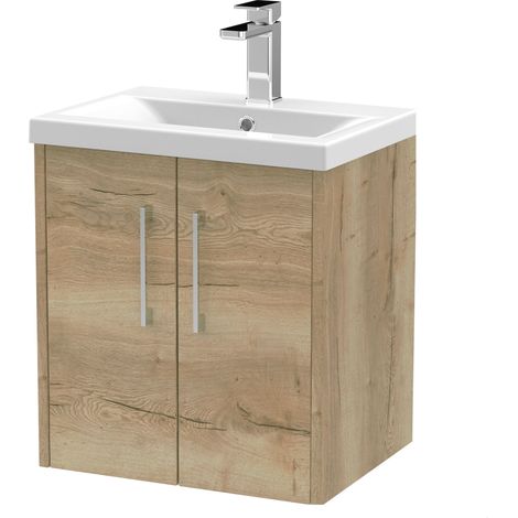 Winshill Contemporary 2 Door Wall Hung Vanity Unit with Mid-Edge Basin, Light Oak, 500mm