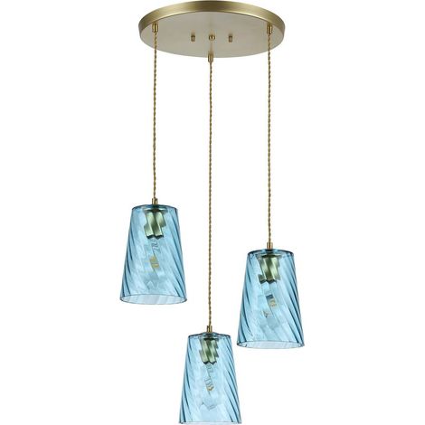 Lampada a sospensione Azurina Gold Blue E27 3X Max 40W L: 175 cm B: 42 cm H: 175 cm ø15.3cm dimmerabile (1/4)