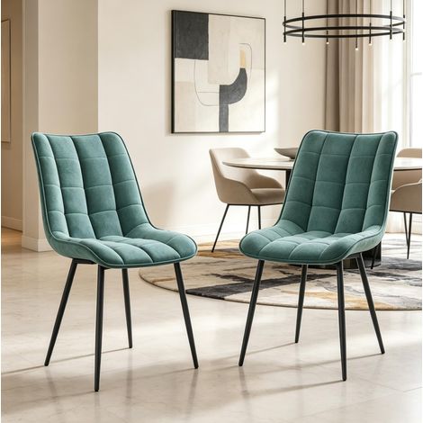 Chaise de salle à manger 46x39x85,5 cm en velours bleu canard, moderne pour salon FloraGrace (1/5)