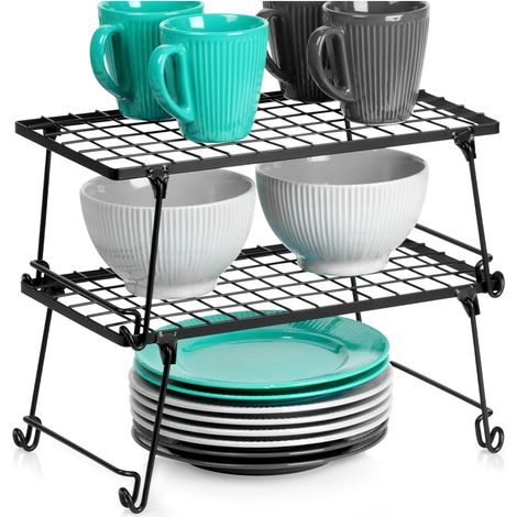 Etagère de cuisine - Etagère d'armoire - Métal - Tablette pour verres - Noir 36x22x15 cm - 2 pièces (1/5)