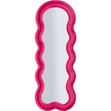 Specchio Marylin, Cornice Ondulata Effetto Velluto, Forma Rettangolare, Tipologia a Parete, 60x160h cm Rosa