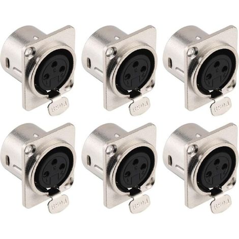 Lot de 6 connecteurs XLR femelles à montage sur panneau à 3 broches pour haut-parleur de microphone - Contacts en cuivre nickelé, boîtier métallique (1/4)