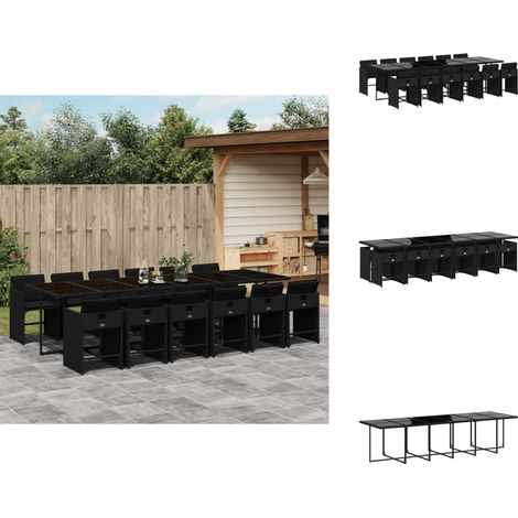13-tlg. Garten-Essgruppe mit Kissen Schwarz Poly Rattan - Gartentisch - Gartenset - Esstisch - Gartenmöbel - Outdoor Möbel (1/5)