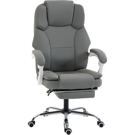 Chaise Bureau Ergonomique Fauteuil Cuir Gris Réglable (1/5)