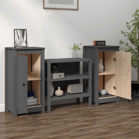 Lot de 2 Buffets bas Contemporain - Meubles Commodes de Rangement - Gris 40x35x80 cm Bois massif de pin Chic-549139 (1/4)