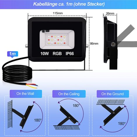 Wolketon RGB LED Strahler mit Fernbedienung, 10W RGB LED Flutlicht, 16 Farben & 4 Modi, IP66 LED Außenstrahler für Garten & Terrasse (1/4)