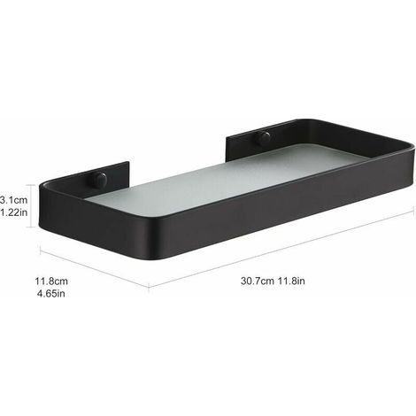 Duschablage ohne Bohren, Wandmontierter Bad-Organizer mit Ablagefach, rostfrei, bruchsicher, gehärtetes Glas, Aluminium, Platz für Küchenutensilien, 30 cm, Schwarz – LIAIKI (1/5)