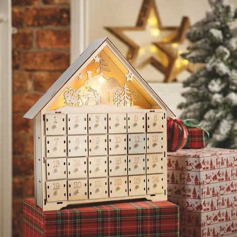 Christmas Advent Calendar Wooden Cabinet With LED Lamp (1/5)