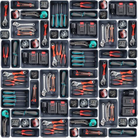 Lot de 45 Boîtes Caisse a Outil Organisateur Tiroir, pour Vis, Outils, Bricolage, Servante d'Atelier Boite de Caisse Rangement Plastique, Rangement et Organisation de Etabli, Atelier, Garage, Gris (1/5)