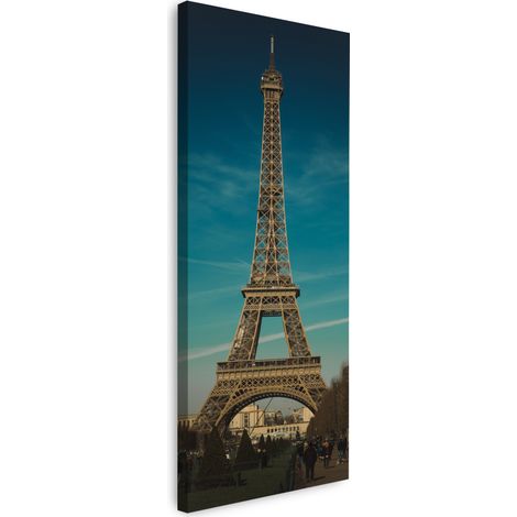 Quadro su tela raffigurante l'architettura della Torre Eiffel, 40x120 cm.