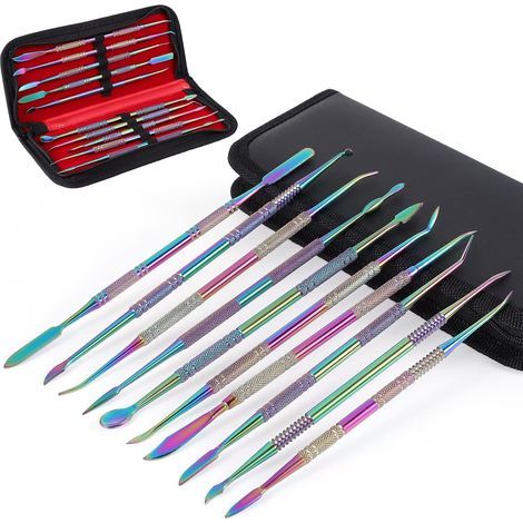 Lot de 10 outils de sculpture de cire à double extrémité en acier inoxydable avec étui de transport pour sculpter, détailler, sculpture de poterie