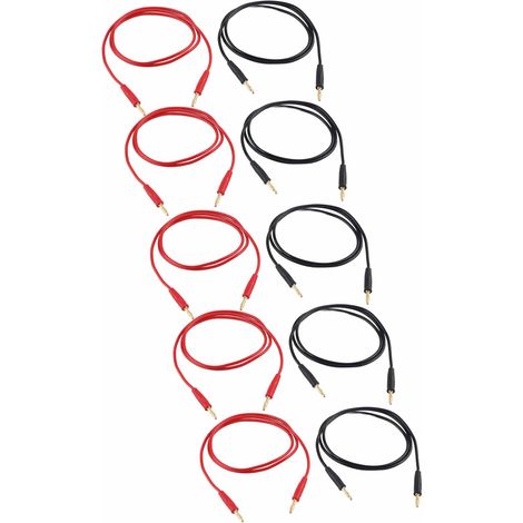 5er-Set Bananenstecker-Prüfleitungen, Stecker auf Stecker, vergoldetes, vernickeltes Messing, Schweißanschluss 70003, 4 mm, rot + schwarz (1/5)