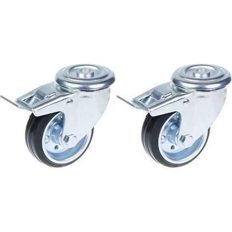 Roulettes pivotantes de 80 mm (3") avec pneus en caoutchouc, avec frein, capacité de charge de 140 kg, lot de 2 (1/5)