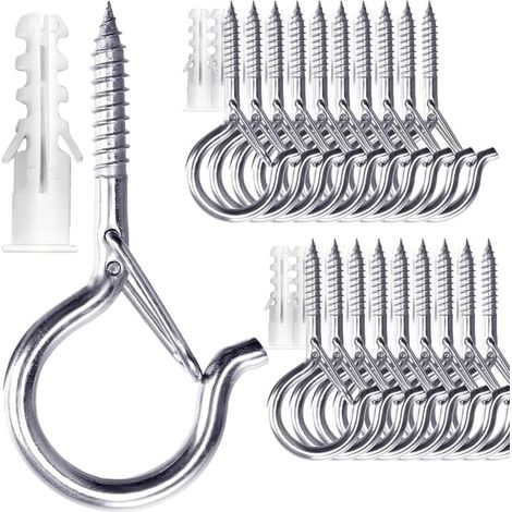 Ganchos de techo atornillables para colgar plantas y luces exteriores en patios, paredes y techos de madera, paquete de 20, color plata (1/5)