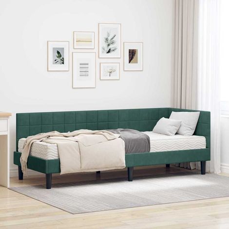 Eckbettgestell mit Matratze mit Kopfteil 2 pcs Grün Samt