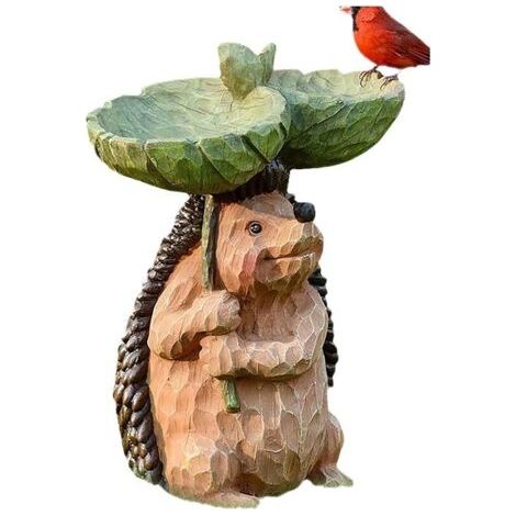QORVA-Bain d'oiseau extérieur,mangeoire à oiseaux hérisson fontaine à base de résine pour décorer la cour