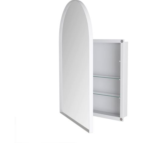 Armoire miroir 91x61cm miroir avec rangement pour salle de bains salon et chambre à coucher arqué élégante Blanc (1/5)
