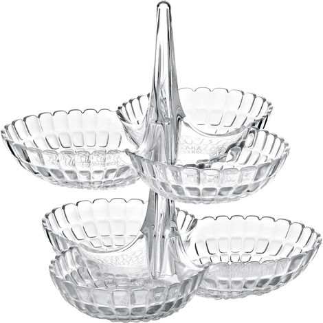 Modulares Serviertablett für Vorspeisen – 1-teilig – Italienisches mundgeblasenes Glas – Stapelbarer 3-Schalen-Ständer – Für Empfänge und Wohnzimmer – 27 x 25 x 25,5 cm (1/4)