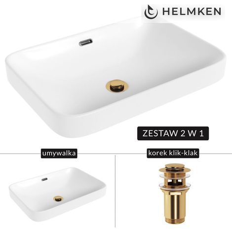 Vasque à poser Helmken 441A52000 (52 x 36) Blanc + Bouchon clic-clac doré (1/5)