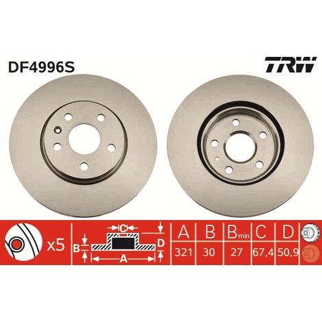 DISQUE DE FREIN AVANT DF4996S TRW (1/2)