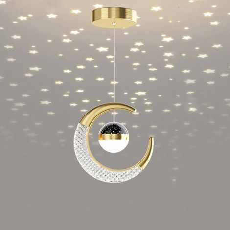 LED Plafonnier,Plafonnier Lampe de Fée Lune et étoiles Lustre de Chambre à Coucher,LED Suspension, Luminaire pour Enfants Chambre,Grand Cadeau Pour Enfant Ami (Doré(Chaud)) [Classe énergétique E] (1/5)