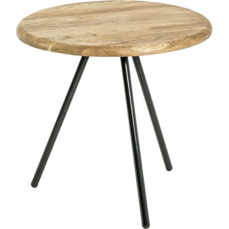 Table d'appoint Ronde en chêne Massif, piètement en métal Noir, Table Basse Ronde - Dimensions : H 40 x Ø 40 cm Style : Traditionnel (1/5)