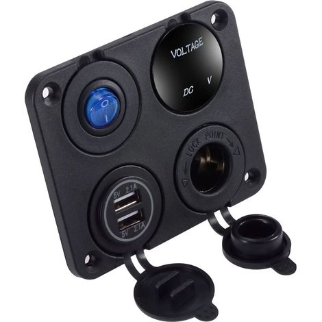 Panneau de commutation 4 en 1, voltmètre numérique étanche, alimentation de voiture 12V, double chargeur Usb, prise allume-cigare avec interrupteur à bascule (1/5)