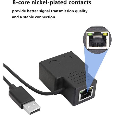 1 Adaptateur RJ45, 1 vers 2 ports, câble USB, interface LAN, connecteur Ethernet, pour connexion Internet simultanée (1/5)