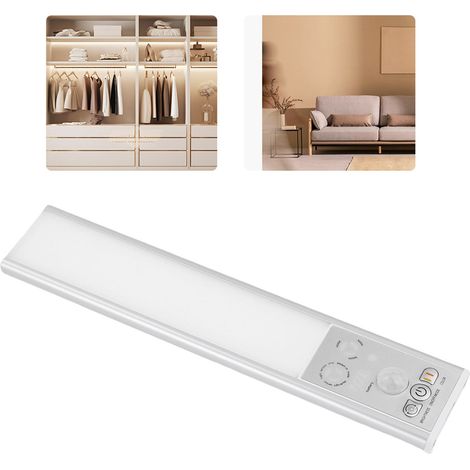 Lampe sous-meuble sans fil rechargeable de 20 cm avec capteur de mouvement, affichage intelligent de la puissance ultra-mince, argentée, à intensité variable et 3 couleurs, idéale pour les cuisines et (1/5)
