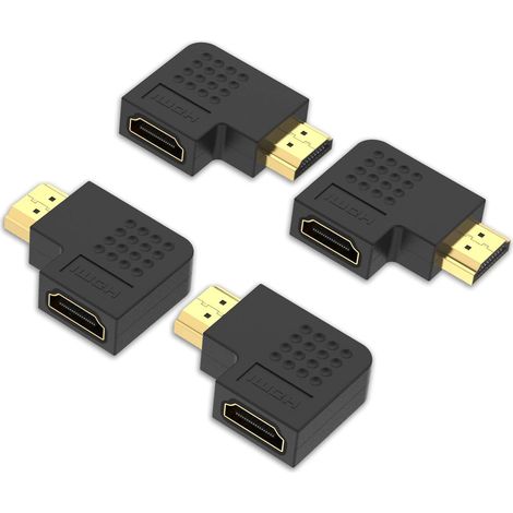 Un ensemble de 4 adaptateurs HDMI coudés, adaptateurs verticaux mâles vers femelles, compatibles avec les PS4, PS3, Xbox, Nintendo Switch et les téléviseurs muraux. (1/5)