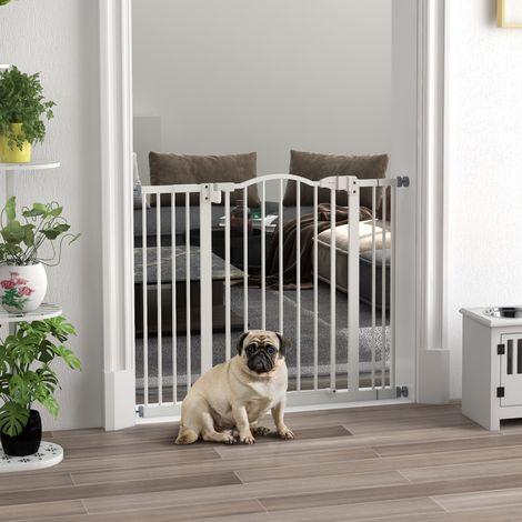 Porte chien barrière sécurité réglable 2 rallonges blanches 76-104 cm