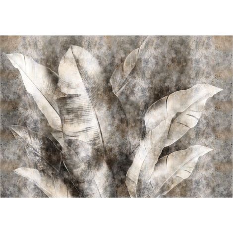 Papier peint panoramique feuilles de bananier gris intissé 200x140 cm mural salon chambre déco murale (1/5)