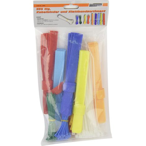 Brüder Mannesmann M13060  Kabelbinder 100 mm, 180 mm, 200 mm  Weiß, Rot, Grün, Gelb, Blau  350 Teile