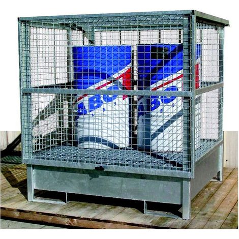 PROVOST - Box de rétention galvanisé pour fûts - Structure monobloc avec 3 côtés grillagés ou tôlés, 140 x 130 x 150 cm