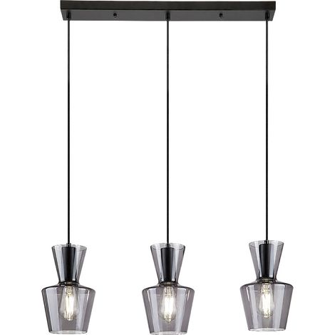 Lampada sospesa Abra E27 3x Max.40W Metal Matt Nero, vetro Tinted L: 170 cm B: 60 cm H: 170 cm Ø15 cm Dimmabile (1/5)
