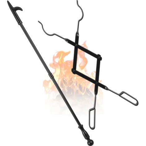 Poker de cheminée de 81,3 cm et Pince de cheminée de 63,5 cm pour Foyer, Outils de cheminée, Accessoires pour Le Camping, poêle à Bois, Patio, feu de Camp, Pique-Nique, intérieur et (1/5)