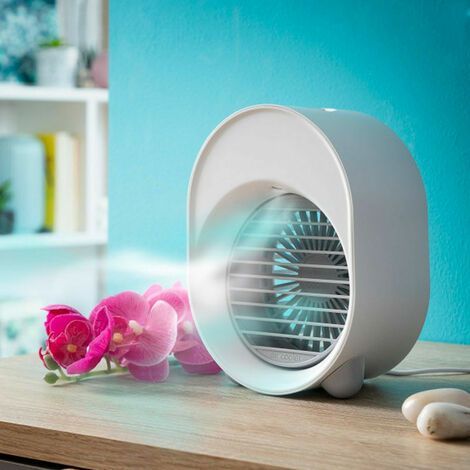 1 Mini climatiseur, Humidificateur 200 ml, Ventilateur 3 vitesses, Diffuseur d'arômes LED, Bureau Chambre (1/5)