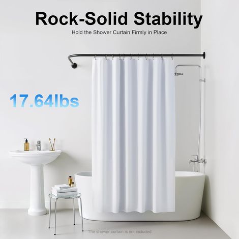 Tringle à rideau de douche sans perçage noire, tringle à rideau de douche en forme de L en acier inoxydable, sans support de plafond extensible barre de douche d'angle inoxydable baignoire douche