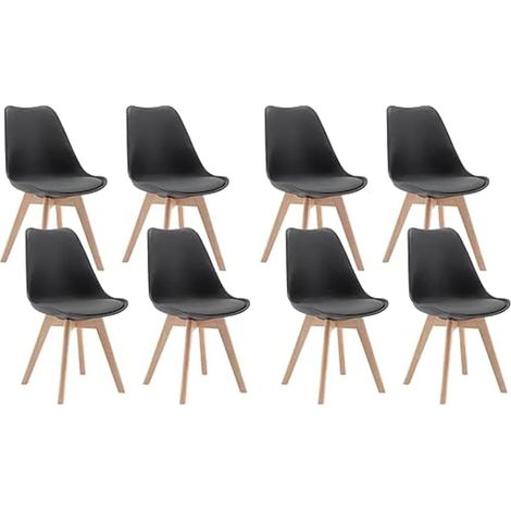 WOLTU Set di 8 sedie - Grigio- Sedia scandinava - Gambe in legno (8 sedie in Legno Massello e Pelle Sintetica)
