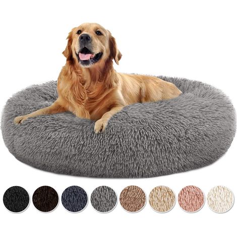 Panier Rond pour Chien Plush Donut Tapis De Chien Rond Extra-Doux Confortable pour Chats et Chiens - Gris ø120cm (1/5)