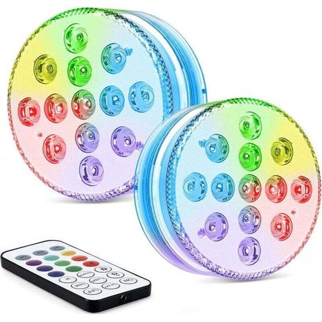 Lumières Led Submersibles GolWof 2 Pack 13-LED Lampe LED Submersible 16 RGB Couleurs Submersible à LED IP68 Étanche Lumières LED avec Télécommande Décoration pour Piscine Mariage (1/4)