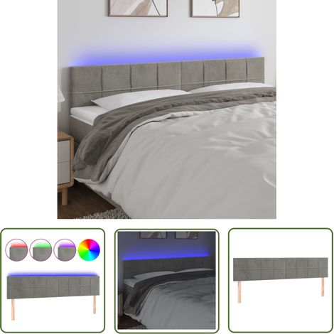 Tête de lit à LED Résistante et économique, Panneau de lit, Gris clair 200x5x78/88 cm Velours OIB1306E (1/5)