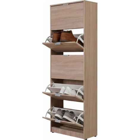 Scarpiera Sueglio, Mobile Portascarpe 10 Ripiani, 5 Ante, Maniglie Incluse, 67x28x191.5h cm Marrone Quercia