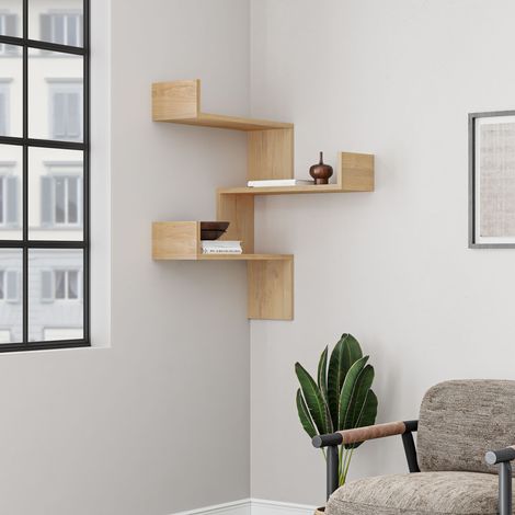 Decortie Luksa Corner Wall Mounted Modern Bookcase Display Unit  W 60cm Medium - Sapphire Oak