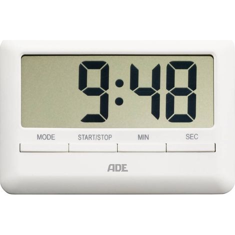 Timer elettronico ADE, fino a 99 min 59 sec, 10 x 7 x 1 cm, bianco (1/2)