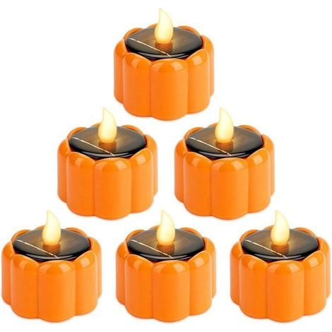 Bougies Chauffe-Plat Citrouille solaires, 6 pcs Bougies chauffe-plat Alimenté Batterie, Lumières LED sans flamme Halloween Lanternes à Piles Lumière Décor pour décorations d'halloween (1/4)
